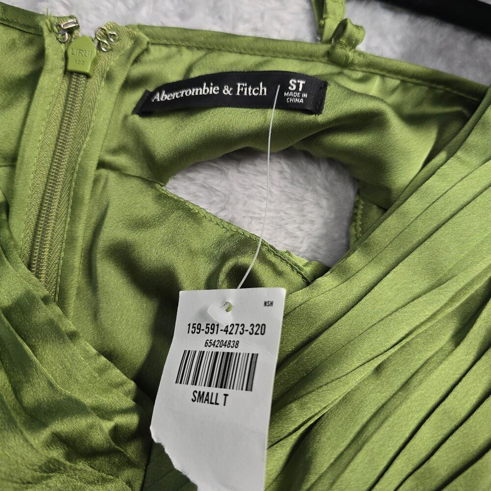 Abercrombie & Fitch Green Pleated Maxi Dress Sz S Cutout Open Back Wedding Guest - Picture 12 of 13
